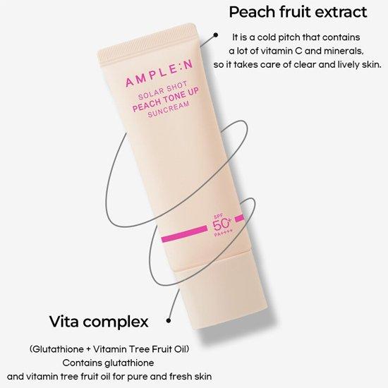 [AMPLE:N] Solar Shot Peach Tone Up Suncream SPF 50+ PA++++ 40ml - Ballagrio